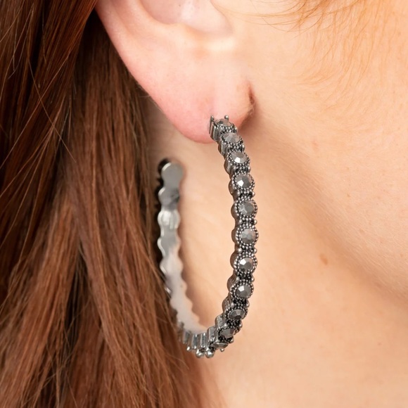 jewelry Jewelry - NWT Rhinestone Studded Sass Silver Hoop Earrings(Last One)
